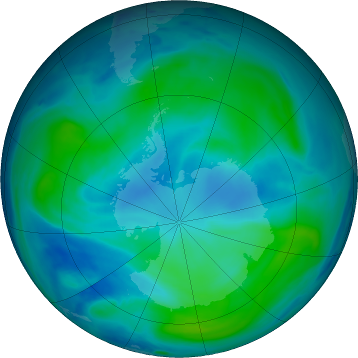 Antarctic ozone map for 22 February 2017